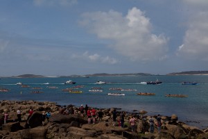 gig boats stream into St Mary's Harbour